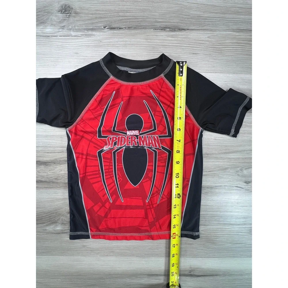 Kids Marvel Spider-Man Rash Guard Swim Shirt Red Black Size 5T Short Sleeve